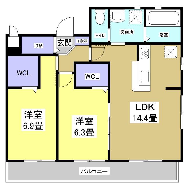 ル・リヴェール(2LDK/5階)の間取り写真