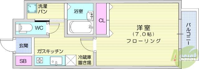 ラフィーネZEN(1K/2階)の間取り写真