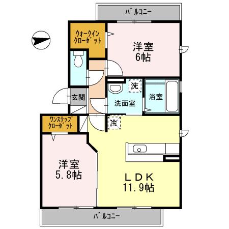 ガーデンコート金岡 C棟(2LDK/1階)の間取り写真