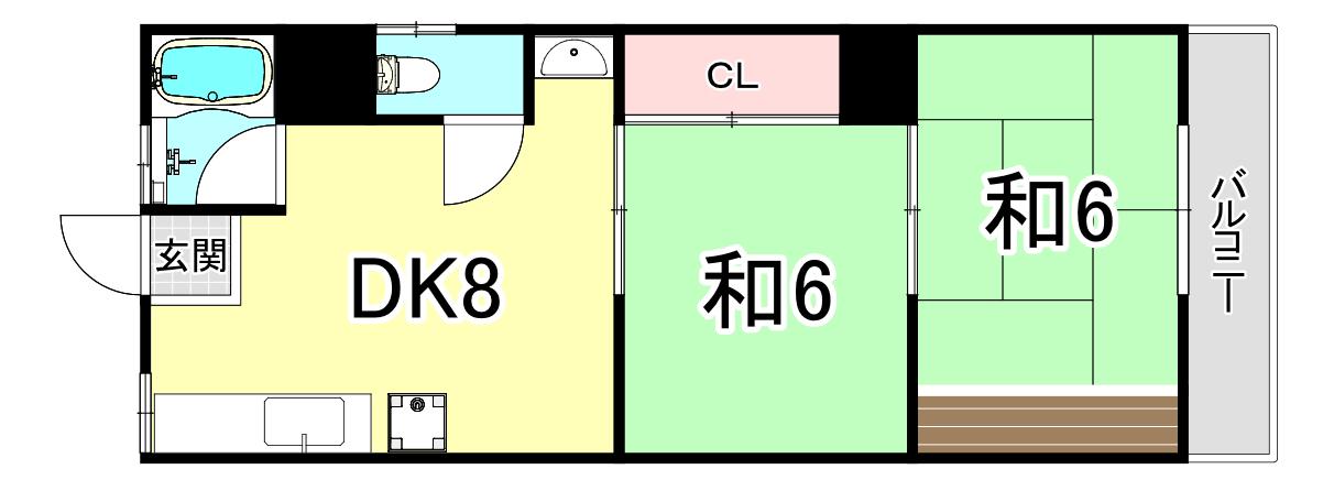 松本文化(2DK/2階)の間取り写真