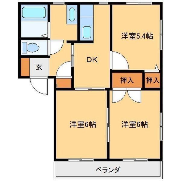 ボナール千木良C(3DK/1階)の間取り写真