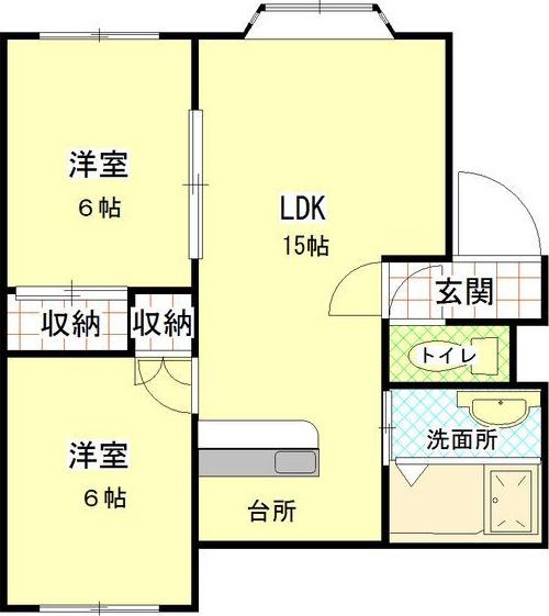 シュガーハイツ(2LDK/2階)の間取り写真