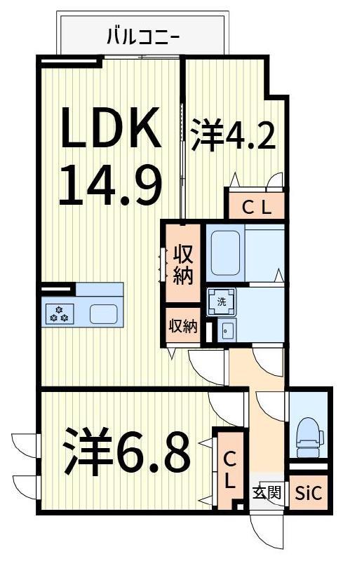 セレスティア柴又VII(2LDK/1階)の間取り写真