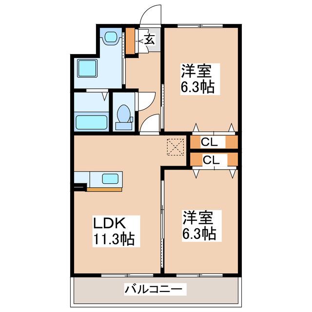 カーサ・サリーレ(2LDK/5階)の間取り写真