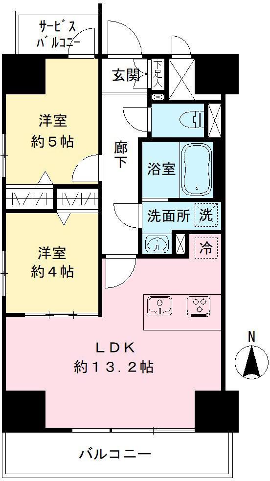 モンサラット府中(2LDK/6階)の間取り写真
