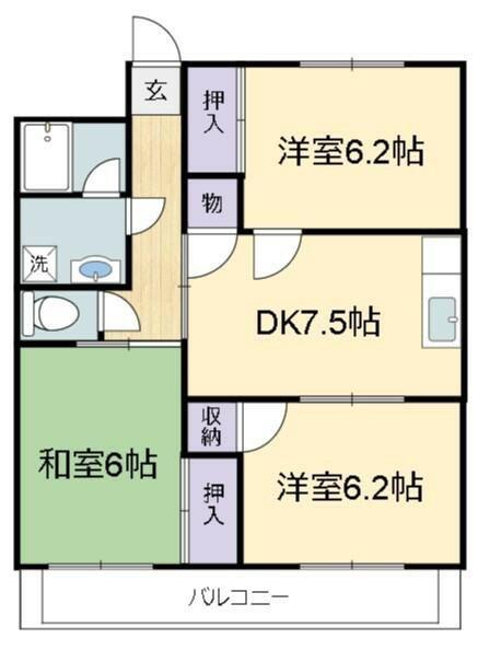 ファミールYK(3DK/6階)の間取り写真