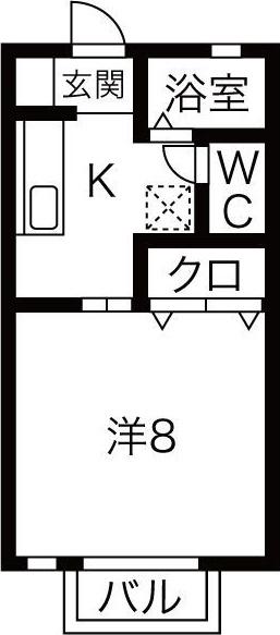 N・Y KANEGASAKI B(1K/1階)の間取り写真