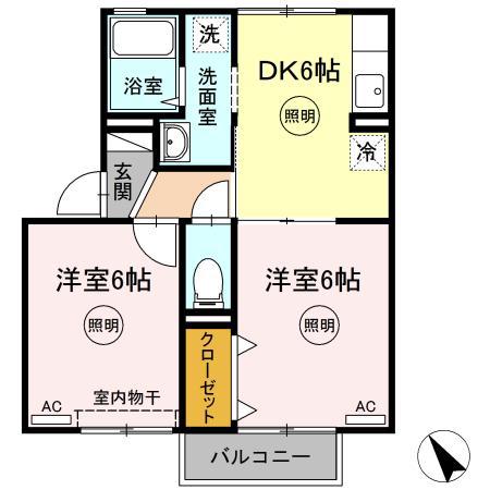 イースト16C棟(2DK/2階)の間取り写真