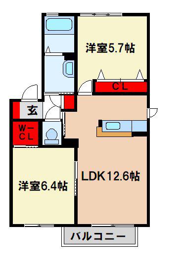 ゴールドヴィラ(2LDK/2階)の間取り写真