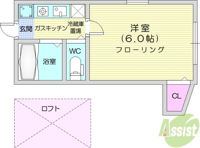 ネオシティ台原(1K/2階)の間取り写真