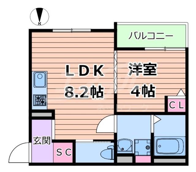 ズーノルーム都島本通(1LDK/2階)の間取り写真