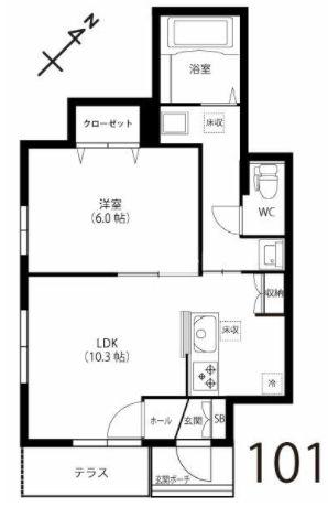 BLUE OAK(1LDK/1階)の間取り写真