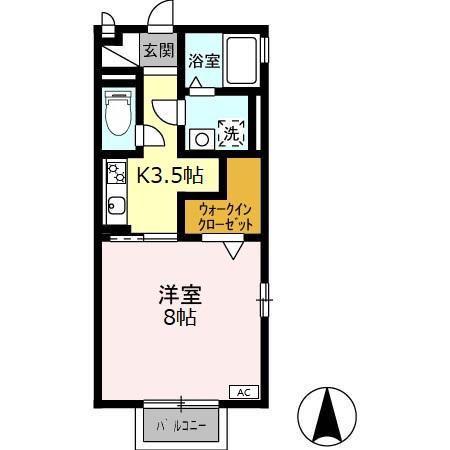 リベルテ末広(1K/2階)の間取り写真