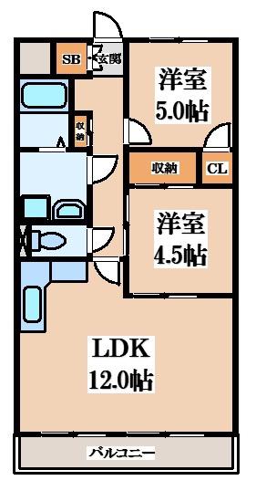 ラ・ボアーコートイン花園(2LDK/4階)の間取り写真