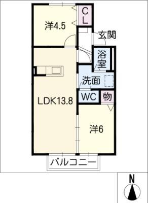 ラークイトウ(2LDK/1階)の間取り写真