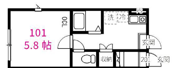 マーレ明大前II(1K/1階)の間取り写真