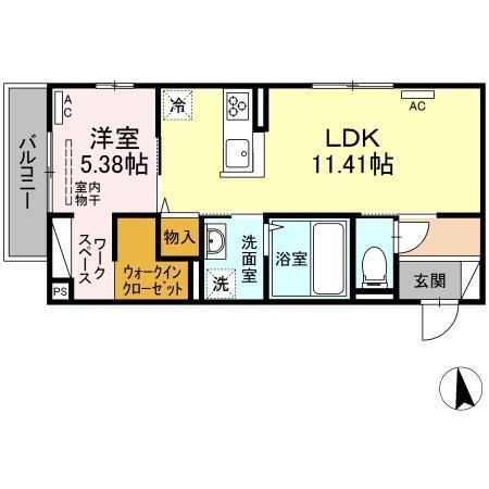 ミーティア皆春(1LDK/3階)の間取り写真