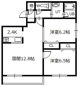 ベルオーブドゥ(2LDK/1階)の間取り写真