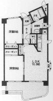 ピュアライフビル(2LDK/6階)の間取り写真