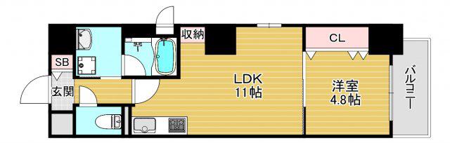 ミラノ堺筋(1LDK/2階)の間取り写真