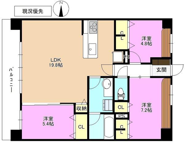 アヴァンセ東口(3LDK/8階)の間取り写真
