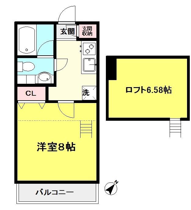 オークヒルズ(1K/2階)の間取り写真