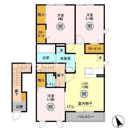 ウィット 水戸(3LDK/2階)の間取り写真