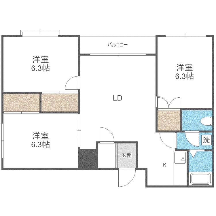 ドエル宮の森パ-ト1(3LDK/2階)の間取り写真