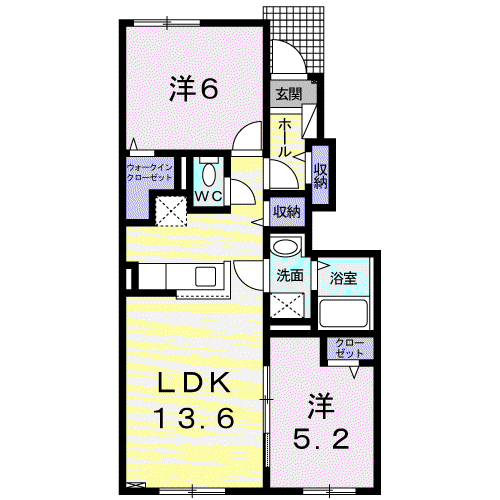 フェリシタII(2LDK/1階)の間取り写真