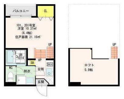 フィールグッド千代(1K/2階)の間取り写真