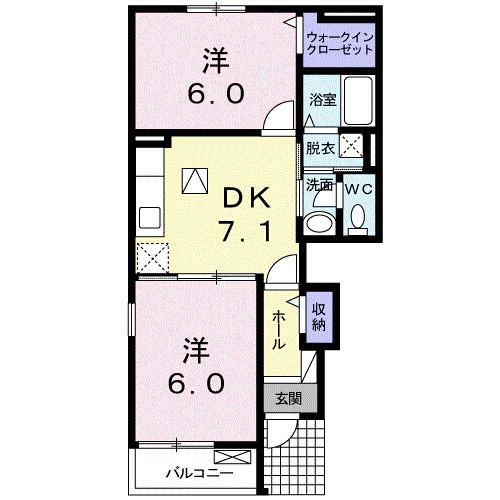 グレイシャス高尾C棟(2DK/1階)の間取り写真
