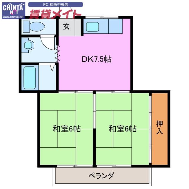 吉田コーポ(2DK/1階)の間取り写真
