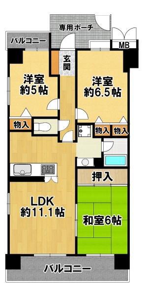 ルネ三田フラワーコート(3LDK/11階)の間取り写真