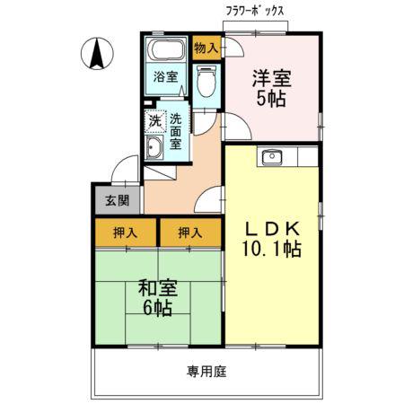 サンライズ吉永 F棟(2LDK/1階)の間取り写真