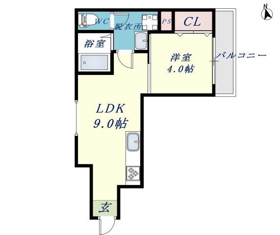 グロースコート弥刀2(1LDK/1階)の間取り写真