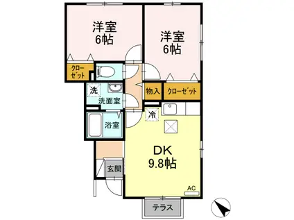 ローズコートHATAKA C棟(2DK/1階)の間取り写真