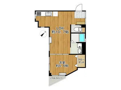 小磯ビル(1LDK/3階)の間取り写真