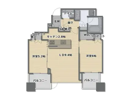 シティタワー大阪本町(2LDK/18階)の間取り写真