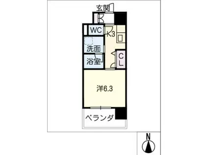 セシオン太閤(1K/2階)の間取り写真