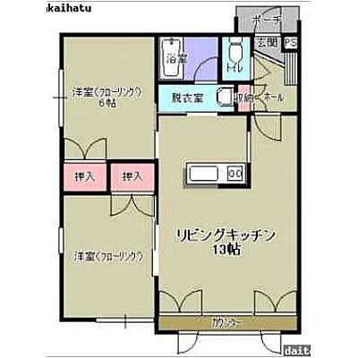 ピースII(2LDK/1階)の間取り写真