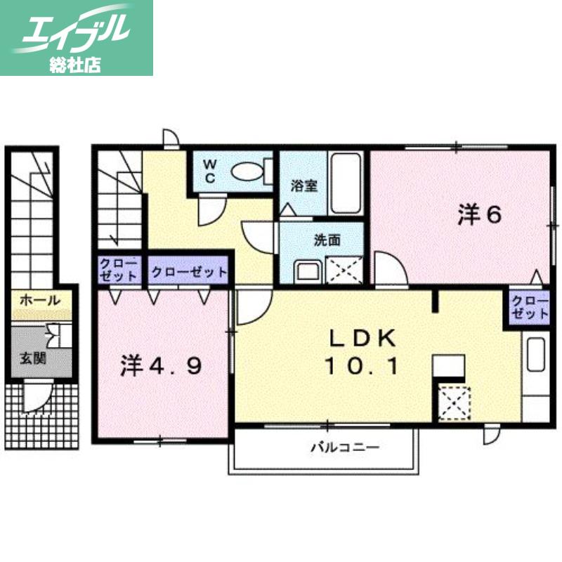 サニーウエストB(2LDK/2階)の間取り写真