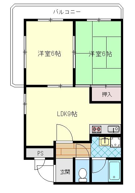 テーゼハイム(2DK/3階)の間取り写真