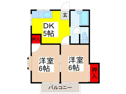 ベルフラット(2DK/2階)の間取り写真