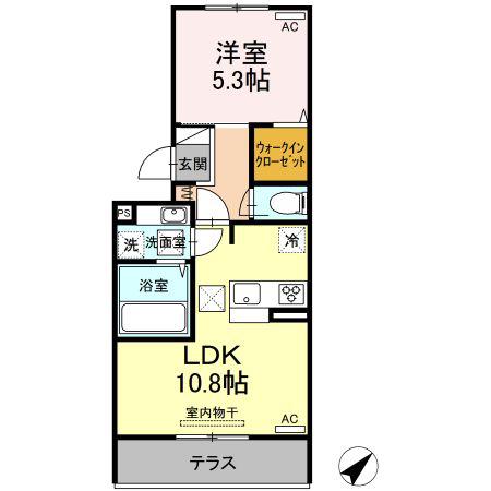 熊本県菊池市 3階建 築6年(1LDK/1階)の間取り写真