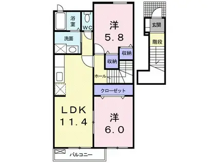 サン ブローテ ジン(2LDK/2階)の間取り写真