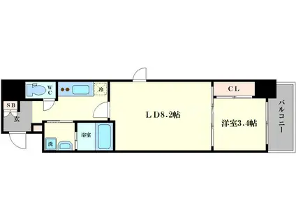 CAVANA本町(2K/13階)の間取り写真