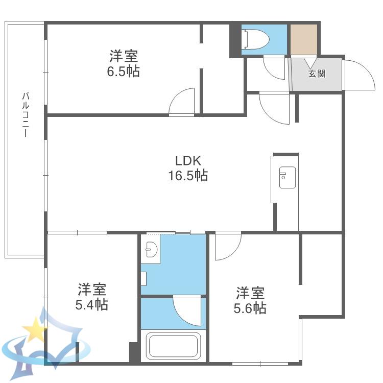 ZABO HILLS 発寒中央(3LDK/5階)の間取り写真