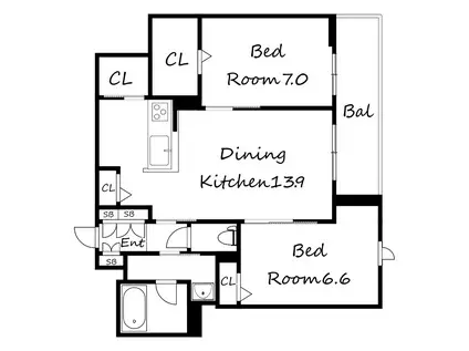 エクセレントガーデンヒルズB棟(2LDK/2階)の間取り写真