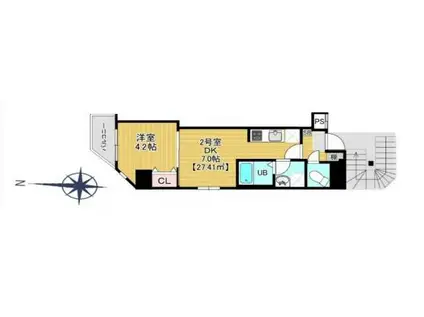 グランヒルズ錦糸町(1DK/9階)の間取り写真