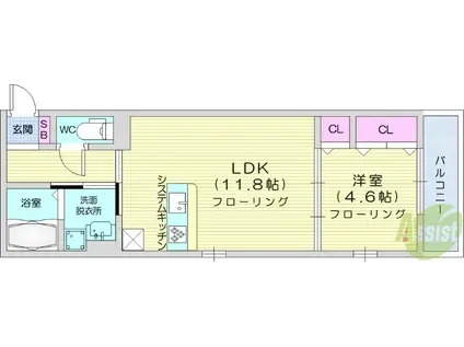 DーROOM連坊(1LDK/1階)の間取り写真
